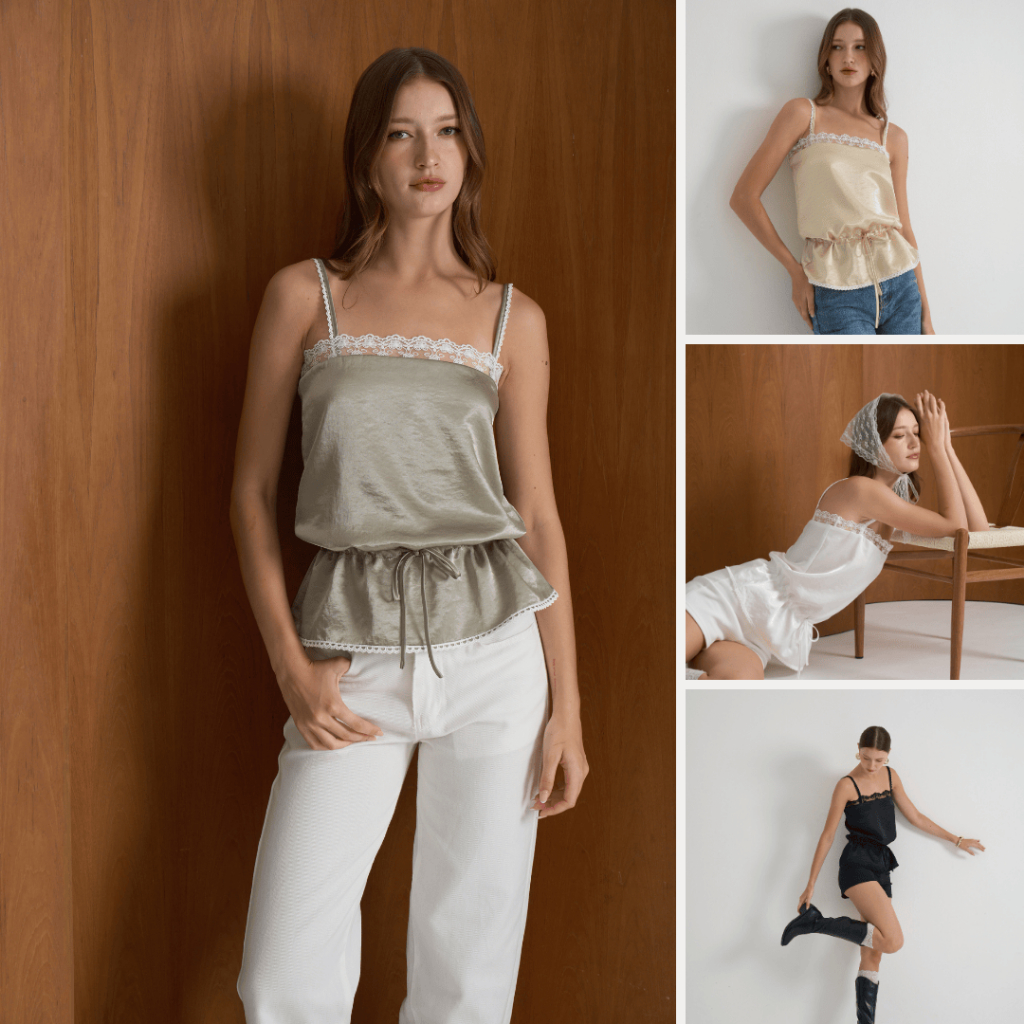 Aline - Blair Top เสื้อสายเดี่ยว ผ้าซาติน ดีเทลลูกไม้