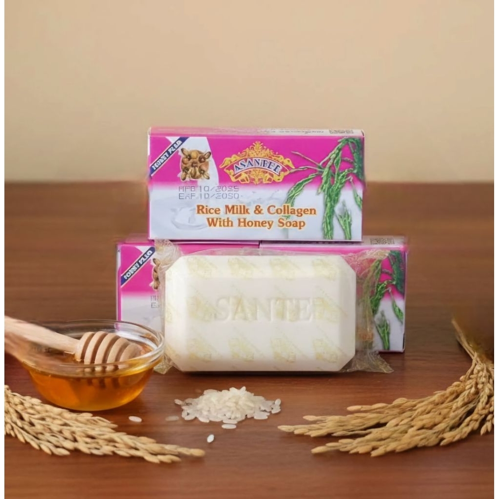 Asanteeสูตรน้ำนมข้าวคอลลาเจนน้ำผึ้งAHAวิตตามินE,C,125กรัมแพคคู่2ก้อน