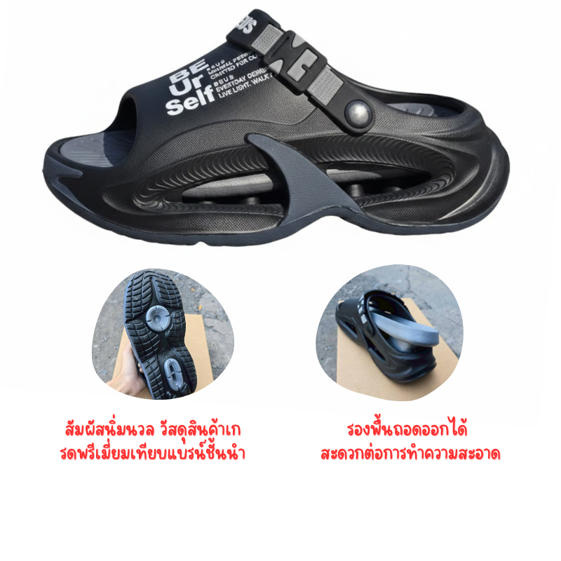 รองเท้าแตะผู้ชาย Ultra Soft สูง 5cm พื้น EVA พรีเมียมถอดล้างได้ รองเท้ารัดส้นผู้ชาย ดีไซน์ล้ำสมัย น้ำหนักเบาแต่ทนทานสูง
