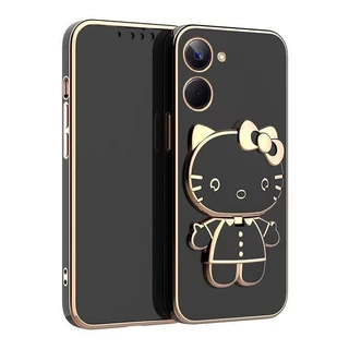 เคส กระจก คิตตี้ ตั้งได้ สำหรับ VIVO Y03 Y03T Y05 Y18 Y28S Y28 4G 5G Y100 Y17S V29E ลายน่ารัก กระจก ตั้งได้ หมุนได้