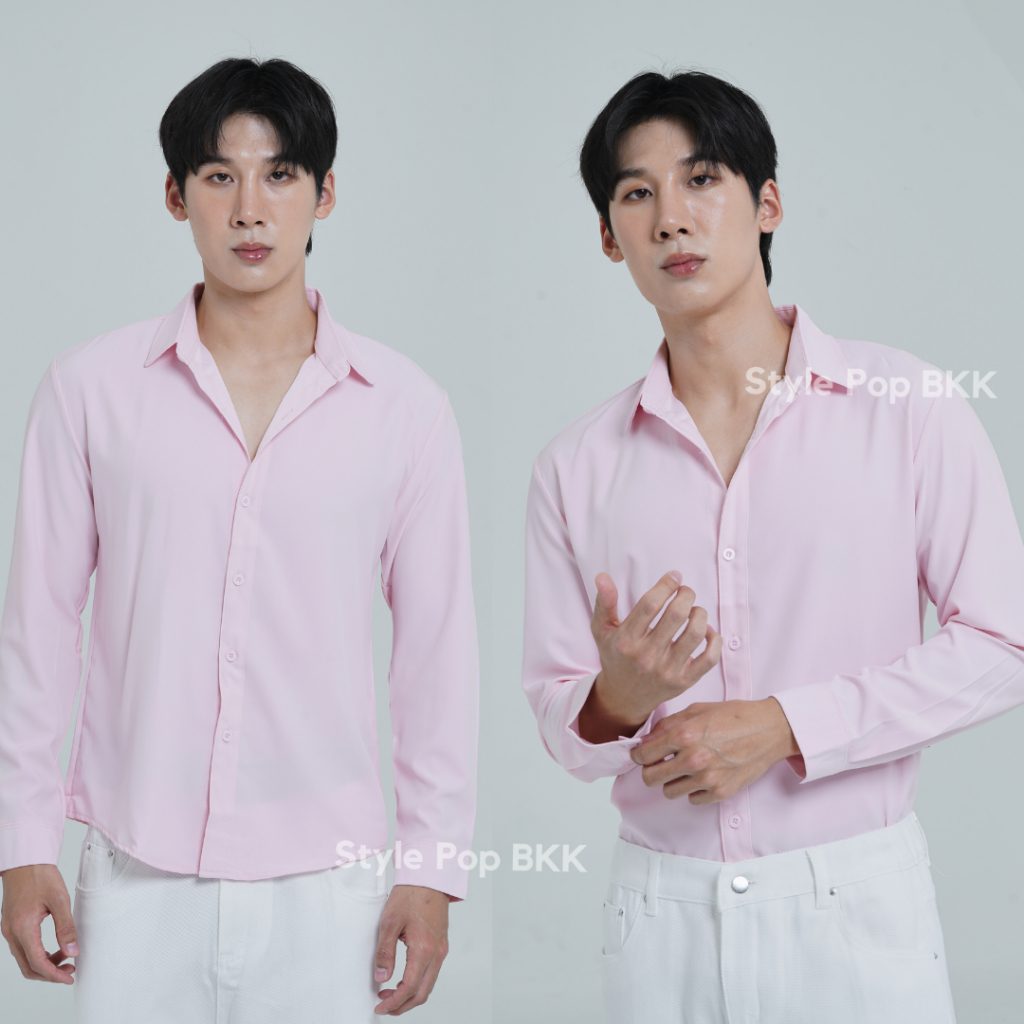 StylePop Brand เสื้อเชิ๊ตแขนยาว เสื้อเชิ๊ตผู้ชายสไตล์เกาหลี รุ่น 8 สี Korean Shirt SY32 ราคา ถูกที่สุด ดีลบีเคเค แกลเลอรีภาพที่ 3