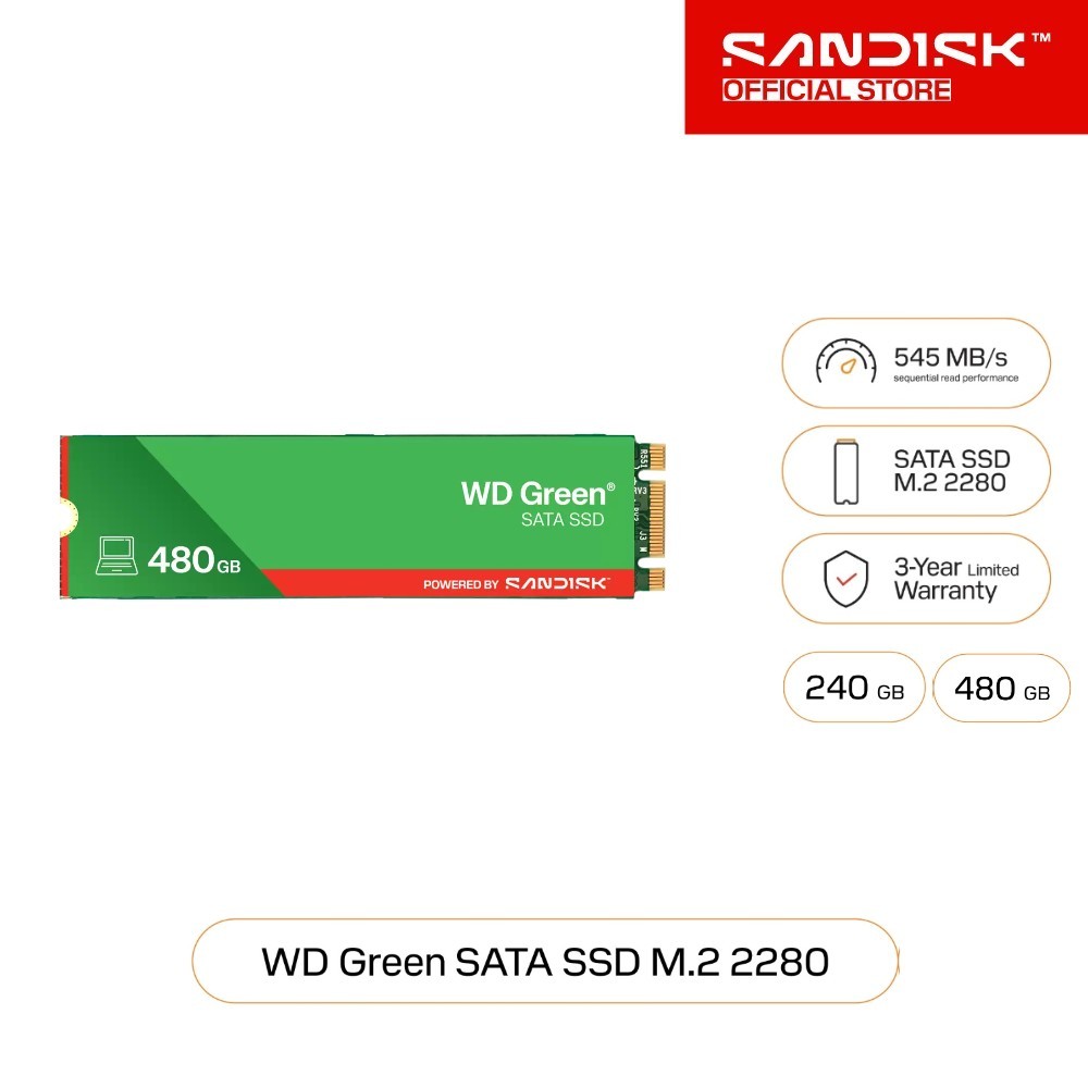 WD Green SATA SSD M.2 2280, SATA G3 READ 545MB/S WRITE 80MB/S 240GB 480GB