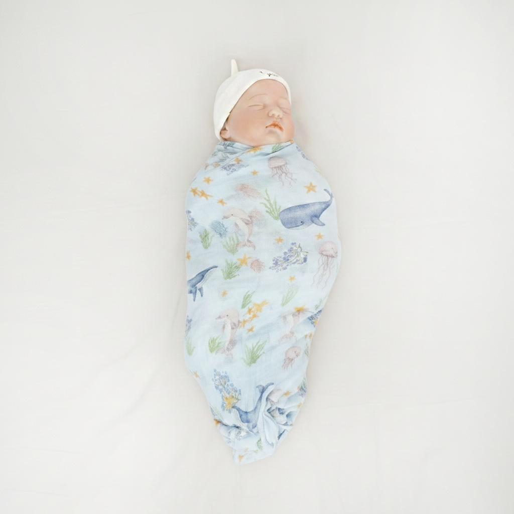 Sofuto Baby ผ้าห่อตัวมัสลินแบมบู(ใยไผ่) 100% ขนาด 120x120 cm ลาย Blue undersea(127)