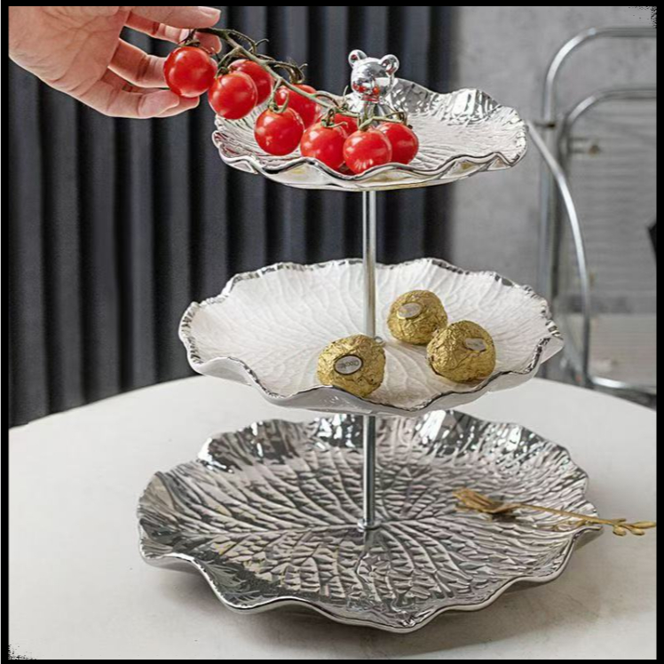 จานผลไม้เซรามิก, ถาดวางบนโต๊ะกาแฟ, ถาดเค้ก, โต๊ะของหวาน, ถาดใส่ขนมและลูกอมหลายชั้น - รูปที่ 4