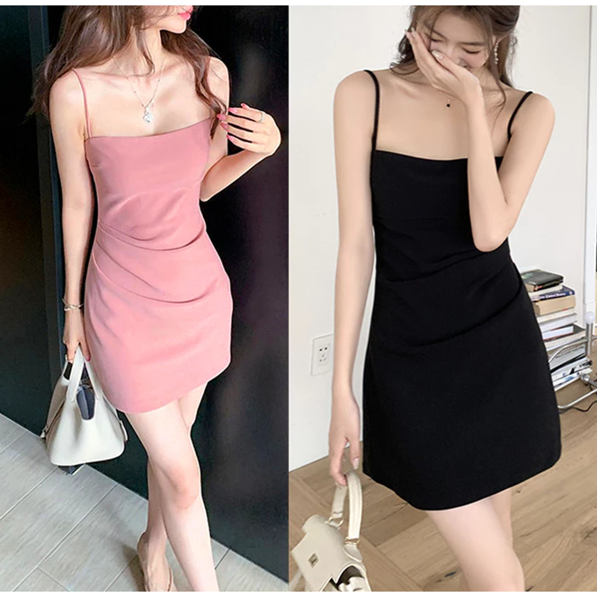 เดรสสั้น สายเดี่ยว มี2สี ผ้าไหมบิด เก็บหน้าท้อง น่ารักหวาน เซ็กซี่ 609