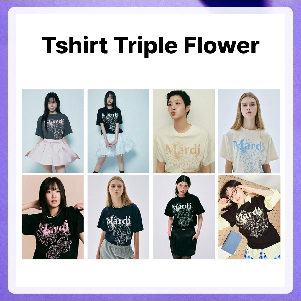 Mardi Mercredi Tshirt Triple Flower (Charcoal Pink, Black Ivory, Black Pink, Navy White, Oatmeal Black, Ivory Navy)บ.