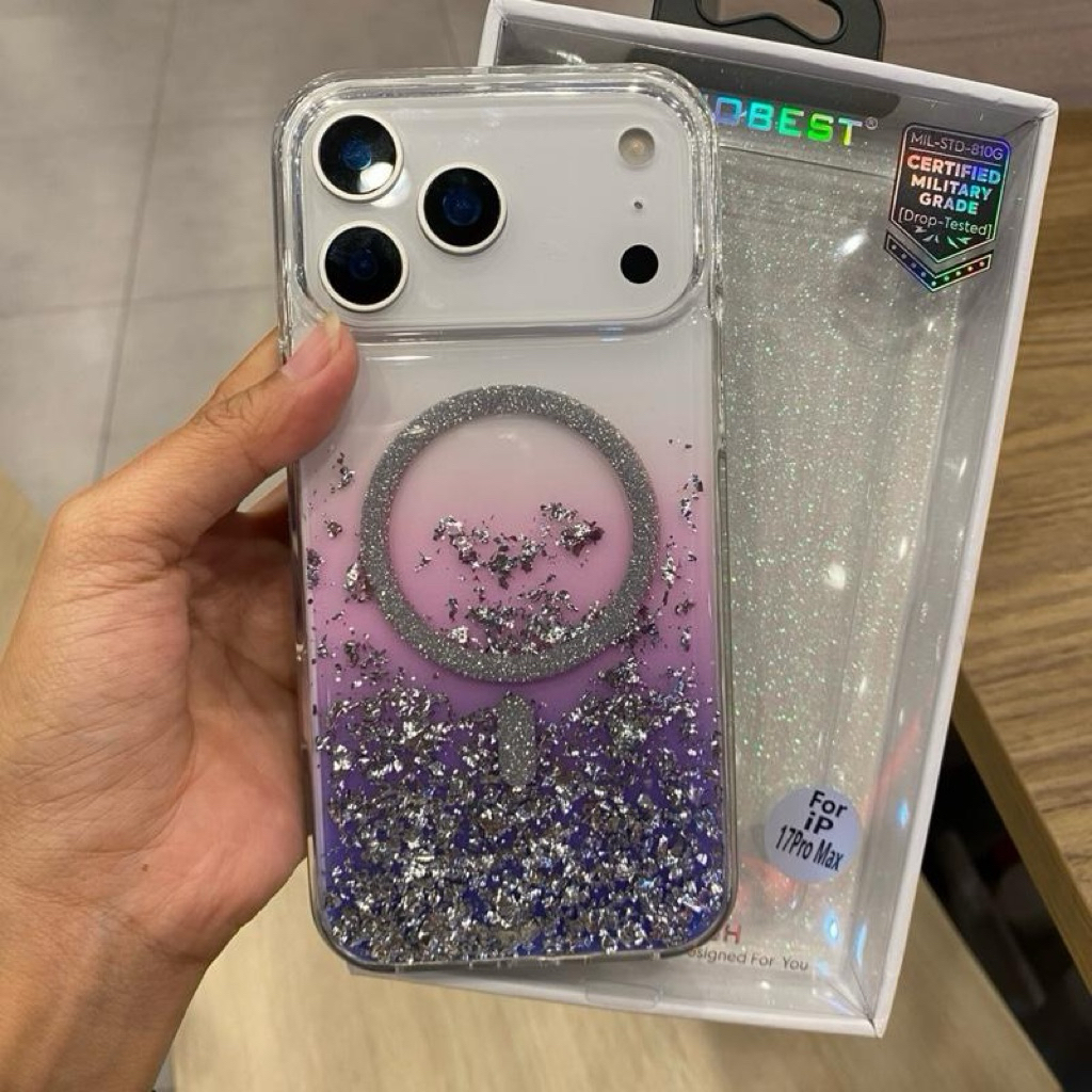 เคสกลิตเตอร์เรซิ่น มีที่ชาร์จไร้สาย งานขอบนิ่มหลังแข็ง