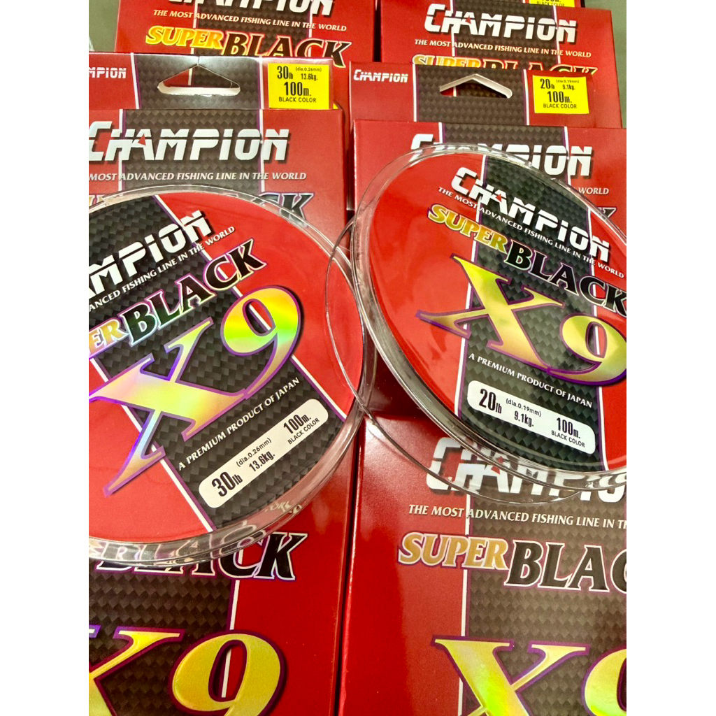 สายพีอี PE แชมเปี้ยน ถัก9 สีดำ 100เมตร   20ปอนด์  30ปอนด์ พีอีถัก9