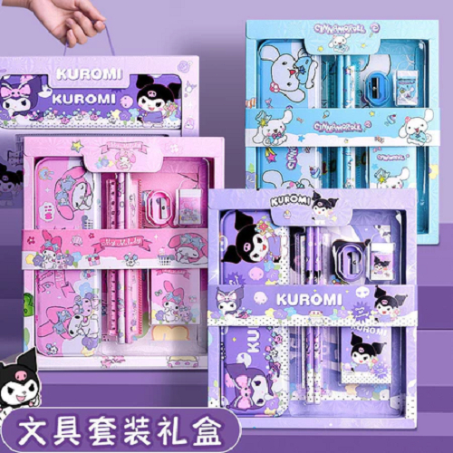 Sanrio ชุดกล่องของขวัญ เครื่องเขียน ไม้บรรทัดดินสอ กบเหลาดินสอ ของขวัญวันเกิด สําหรับนักเรียนประถม kuromi melody Cinnamo
