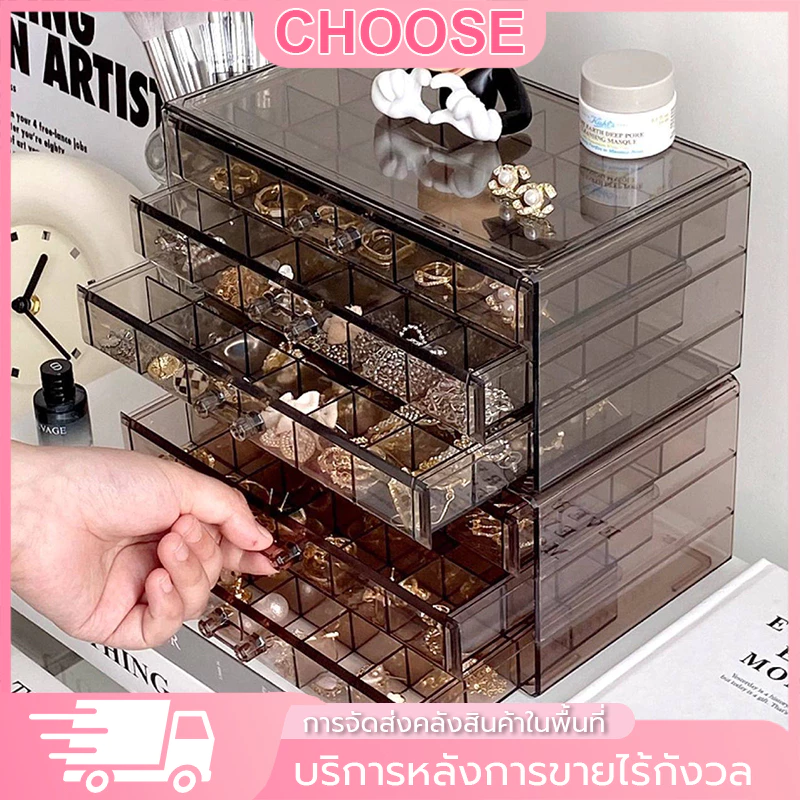 กล่องเก็บเครื่องประดับ 3 ชั้น 72 ช่อง วัสดุอะคริลิกโปร่งใส ป้องกันฝุ่น กล่องเก็บต่างหูแบบใ กล่องแหวนเก็บรักษา