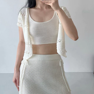 MOMOKA.KNIT🍑 เสื้อคลุมแขนสั้นผูกโบว์หน้า🌺