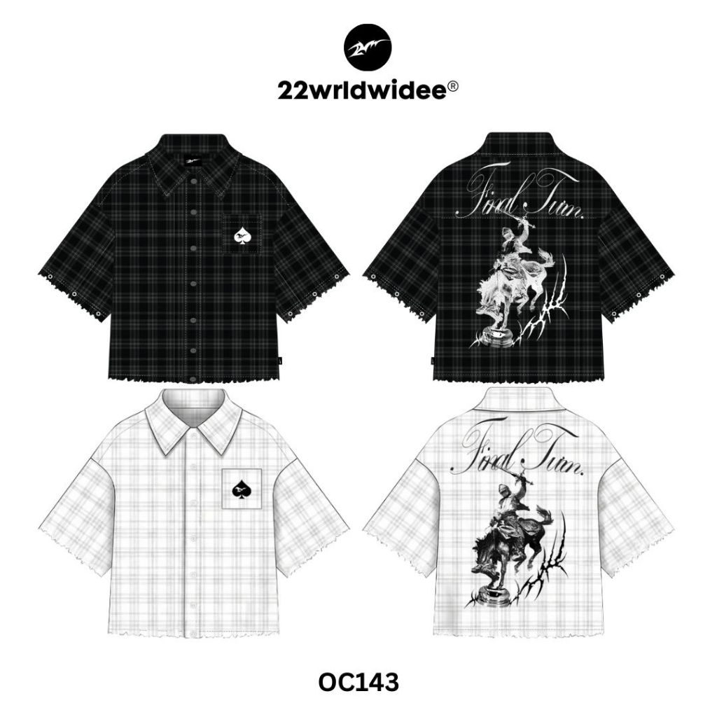(🔥จัดส่งด่วน 1 วัน!) 22wrldwidee Final Turn Boxy Shirt เสื้อเชิ้ตลายสก็อตดีเทลสกรีนแน่นๆ (OC143)