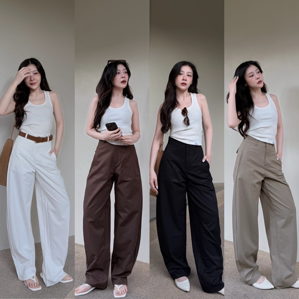 รุ่นLena barrel pants กางเกงทรง barrelมีลายทางพลางหุ่นพรางสะโพกS-2XL✅