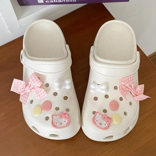 Fshoes รองเท้าแตะสำหรับเดินชายหาด ลายแมวการ์ตูนโบลายตารางชมพู พื้นนุ่มลดกลิ่น ใส่สบายมาก มีหลายสี