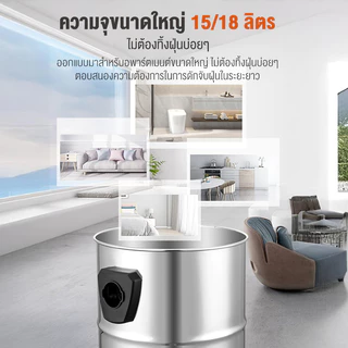 เครื่องดูดฝุ่นอุตสาหกรรม 18L1800W เครื่องดูดฝุ่น ดูดฝุ่น ดูดน้ำ ถังสแตนเลส แถมอุปกรณ์ เครื่องดูดฝุ่นในบ้านVacuum Cleaner