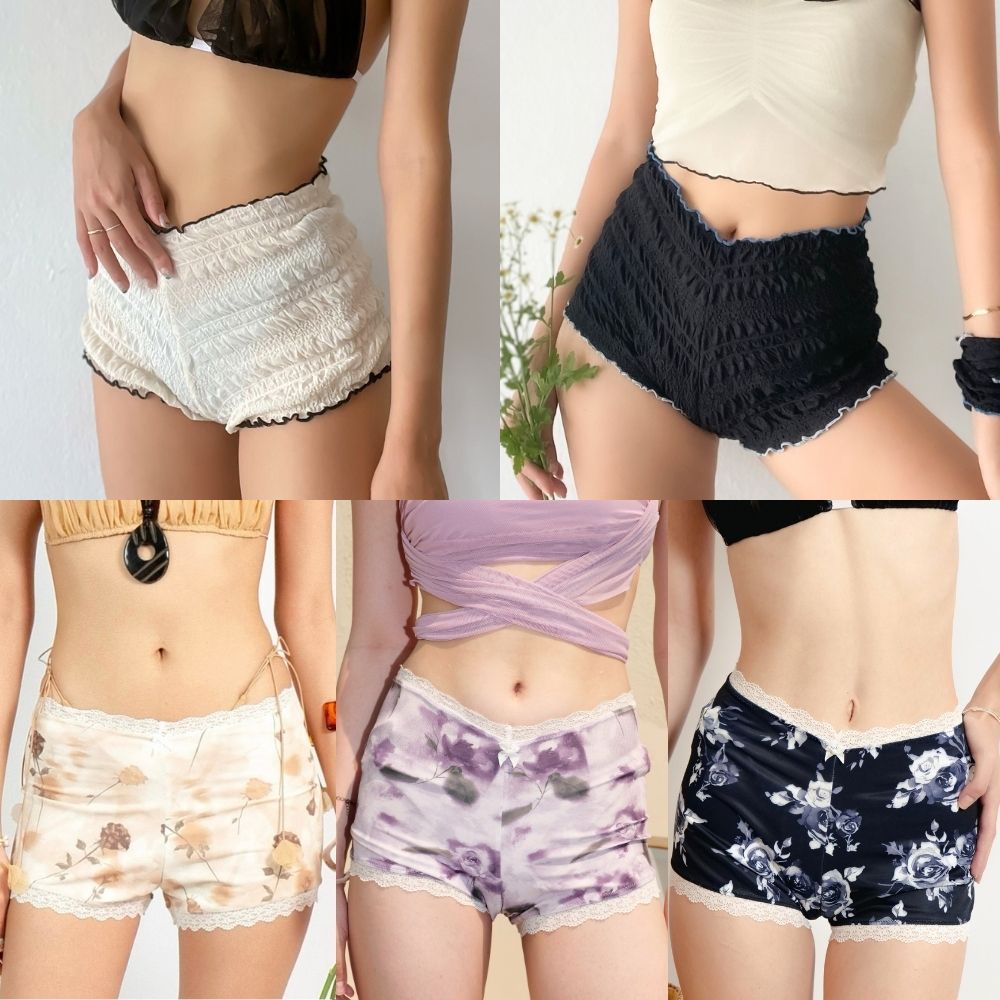 Try_yorata l Jamba shorts, Lace jamba shorts กางเกงขาสั้นสายฝอ ผ้ายืด ใส่สบาย มีที่คาดผมเข้าเซ็ท