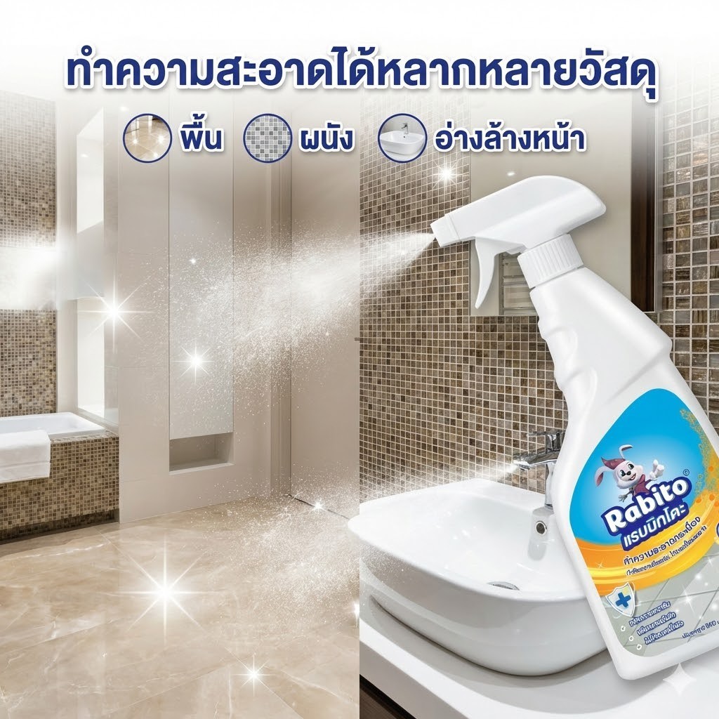 ซื้อ 1 แถม 1 คุ้มมาก!! Rabito ผลิตภัณฑ์ทำความสะอาดกระเบื้อง น้ำยาขจัดคราบห้องน้ำ 2 โหมด (สเปรย์ละออง/โฟม)พลังทำความสะอาด