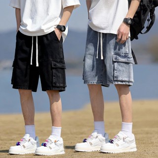 กางเกงยีนส์ขาสั้นผู้ชาย มีเชือกรูดเอว กระเป๋าสามารถใช้งานได้…