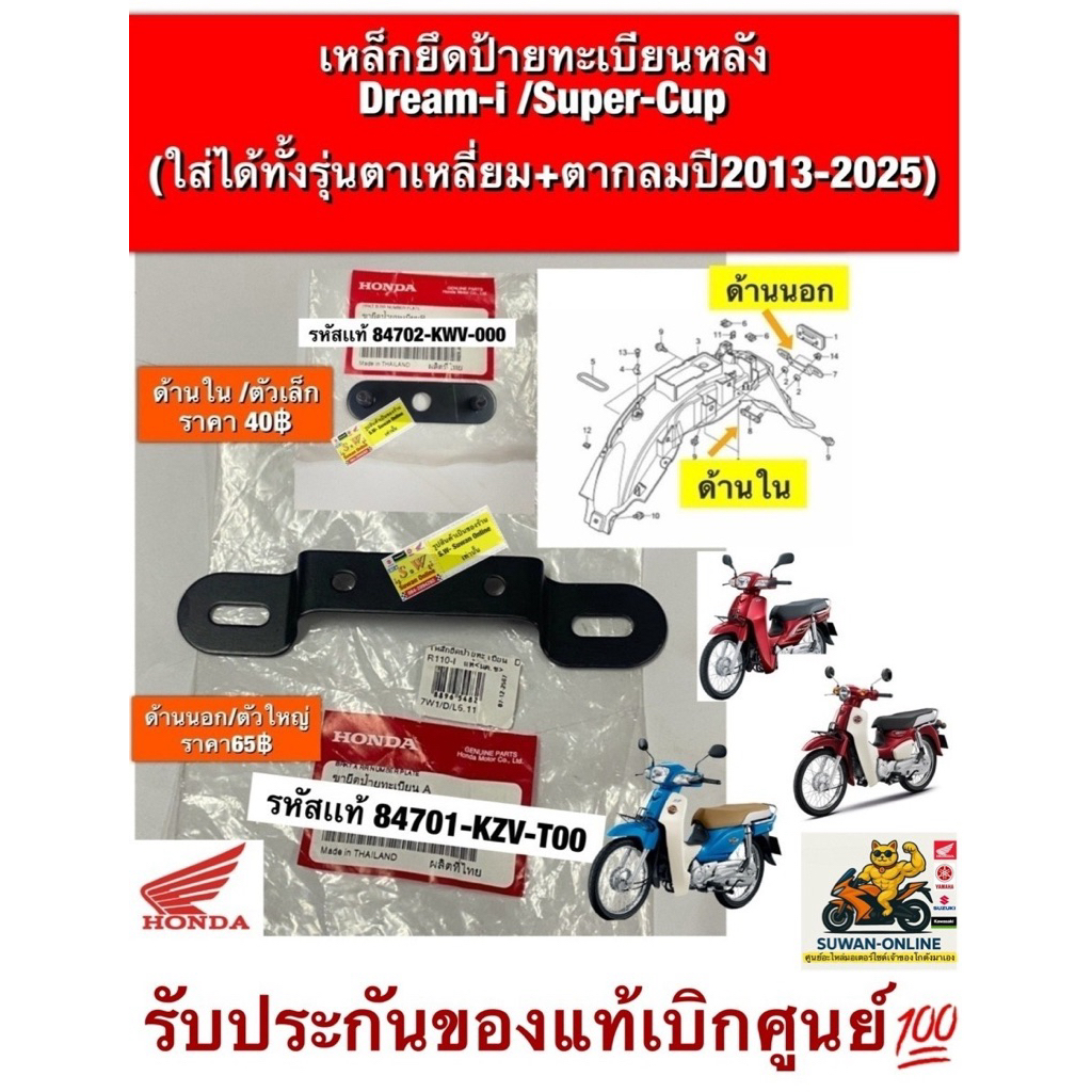 เหล็กยึดป้ายทะเบียนหลัง super-Cup(ใส่ได้ทั้งรุ่นตาเหลี่ยม+ตากลมปี2013-2025) รับประกันของแท้เบิกศูนย์💯