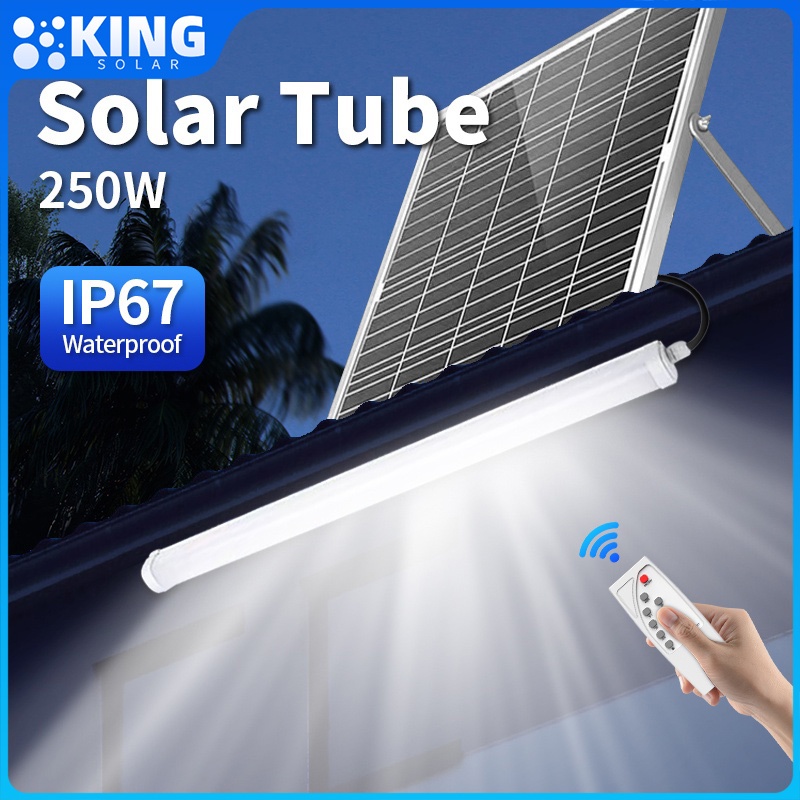 KING ไฟโซล่าเซลล์ 300W ไฟโซล่าเชล1แถม1 ไฟโซล่าเซลล์หลอดยาว  IP67 Waterproof solar light ป้องกันฟ้าผ่า ปรับได้ 360°