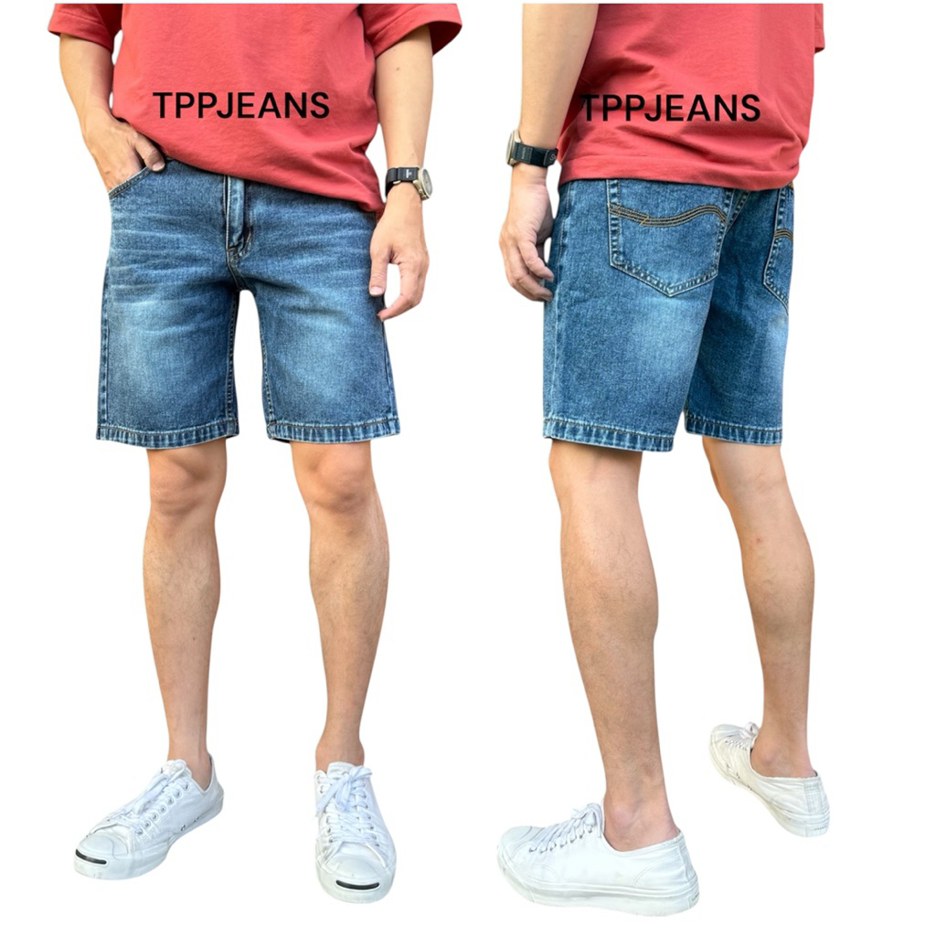 JEANSEXPRESS Shorts Men's กางเกงยีนส์ขาสั้นชายสีบลูยีนส์ฟอกสโนว์ ทรงเหนือเข่า เป้าซิป ทรงสวย ใส่สบาย Size 28-36