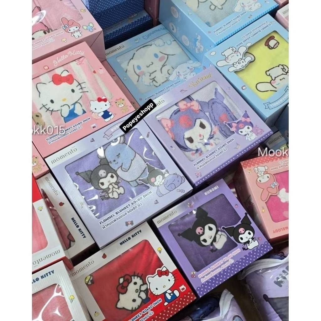 📌ส่งด่วน📌ผ้าห่ม Momento x Sanrio ของแท้  ลายการ์ตูน คิดตี้ ชินาม่อน มีหลายลาย ขนาด 40*60 และ 60*80  โปรดอ่านก่อนสั่งซื้อ