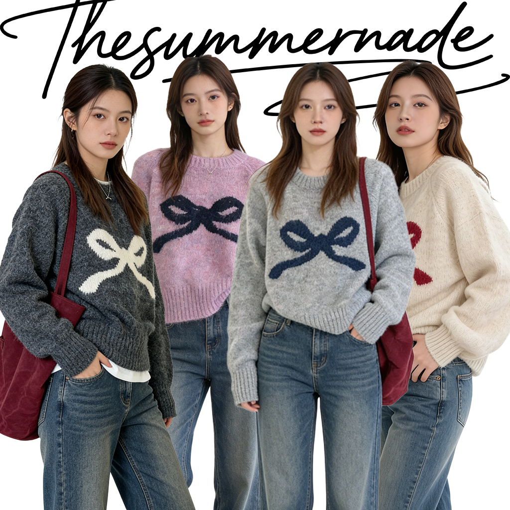 Thesummernade JELLY SWEATER (เจลลี่) ผ้านุ่มมาก แต่งลายโบว์ แพทเทินดีมากค่า ทรงหลวมๆ ไม่รัดตัวมากนะค้า – โปรปัง