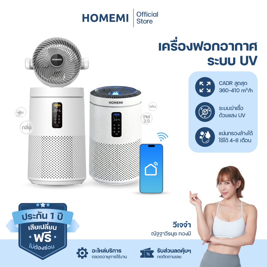 Homemi Air Purifiers เครื่องฟอกอากาศระบบ UV