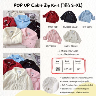 POP UP Cable Zip Knit เสื้อไหมพรมซิปคู่ทอลายเปีย คอปก งานพรีเมี่ยม (S–XL)