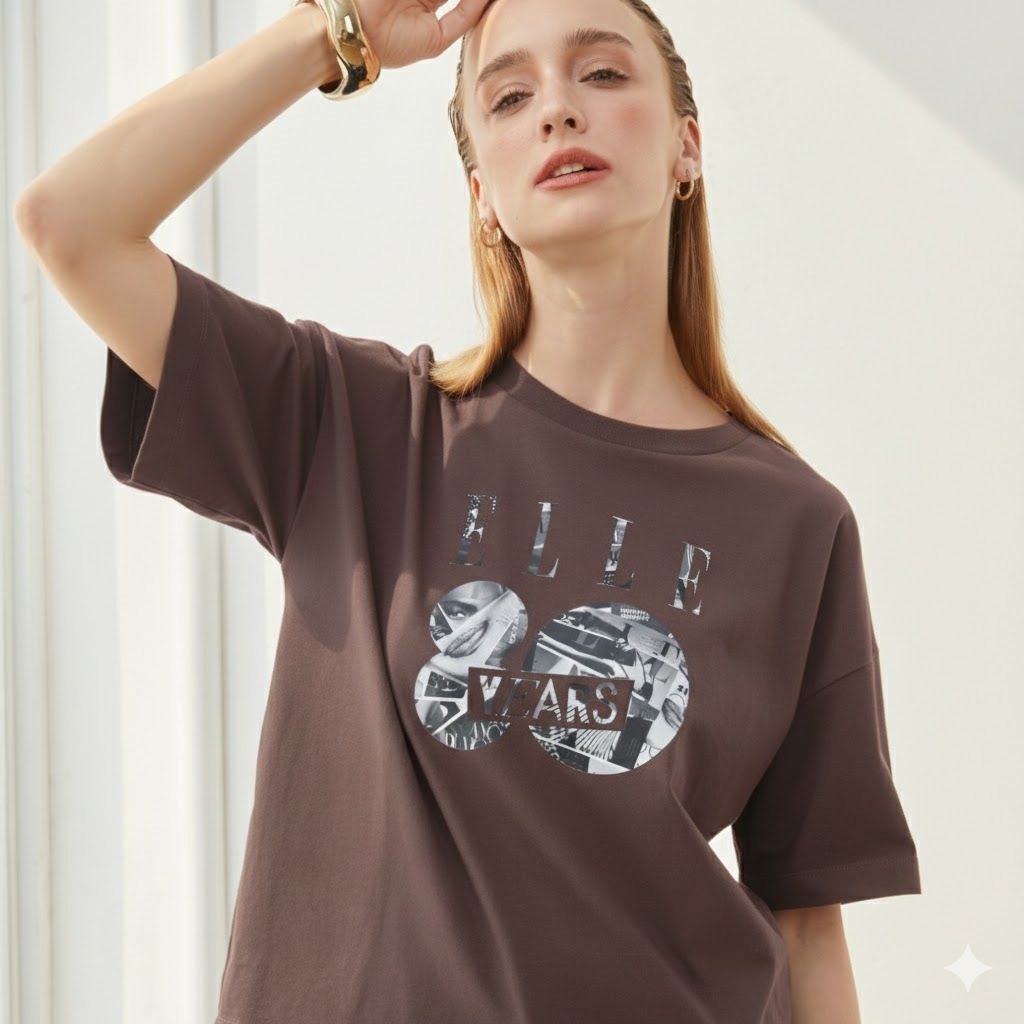 ELLE เสื้อยืด ผ้า COTTON แขนสั้น ทรง CROP สายกราฟฟิค ELLE LIMITED EDITION  ELLE 80 YEARS รุ่น W3K719