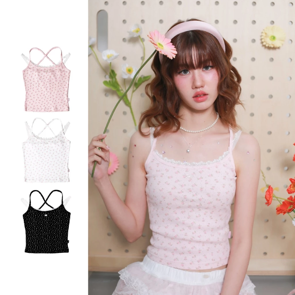 kome.offi เสื้อสายเดี่ยวลายดอก รุ่น roselyn tank top