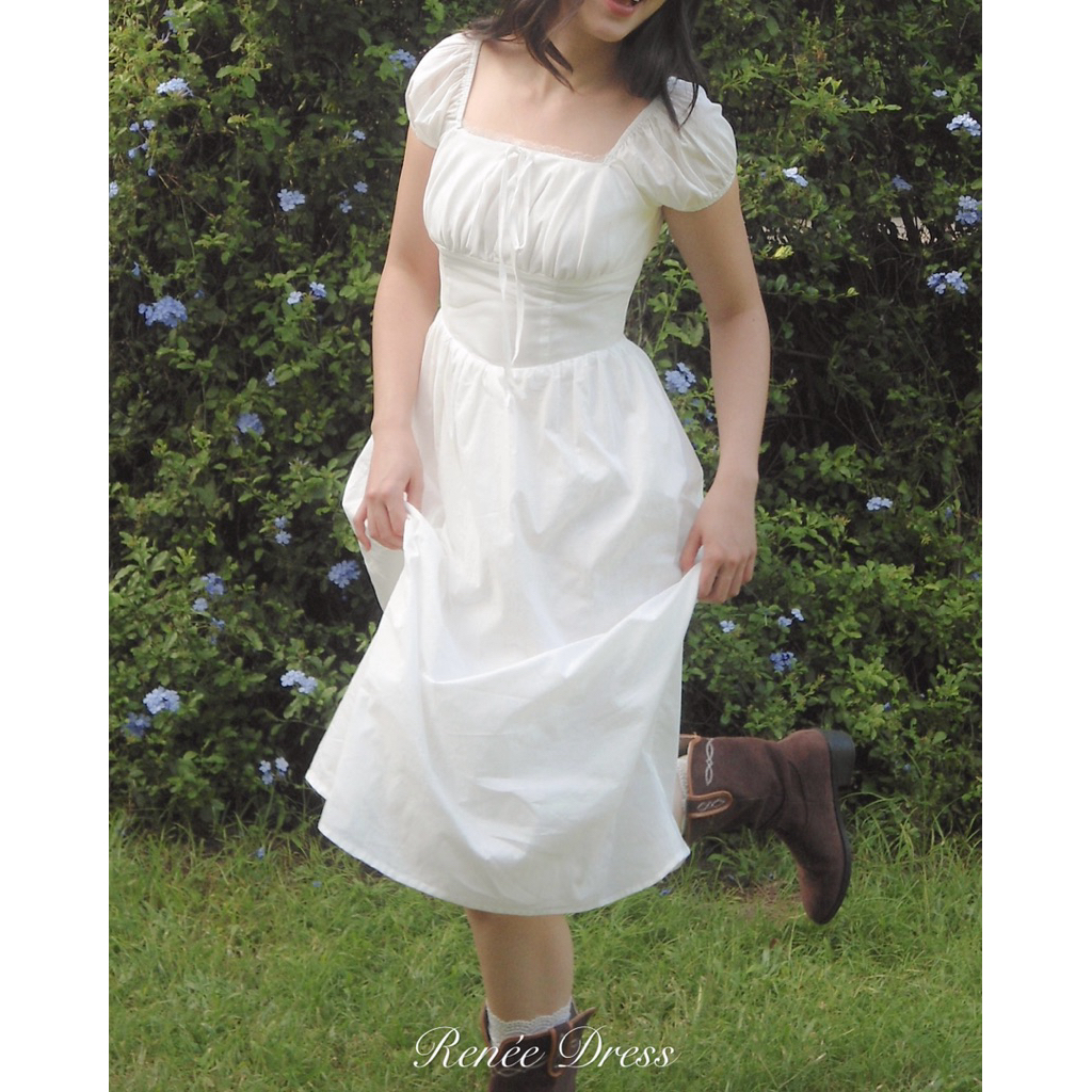 Ruby Cottage : Renée Dress 🪿🥖🌷 เดรสยาวแขนตุ๊กตา เดรสยาวขาว