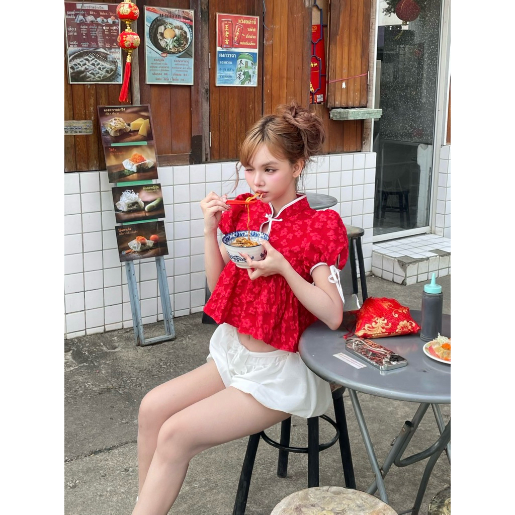 🪭🏮 🌟Mamildya.shop🌟 เสื้อคอจีน  ใส่แล้วน่ารัก/ U2-23/KHUN-จีน20 ⚫ - รูปที่ 3