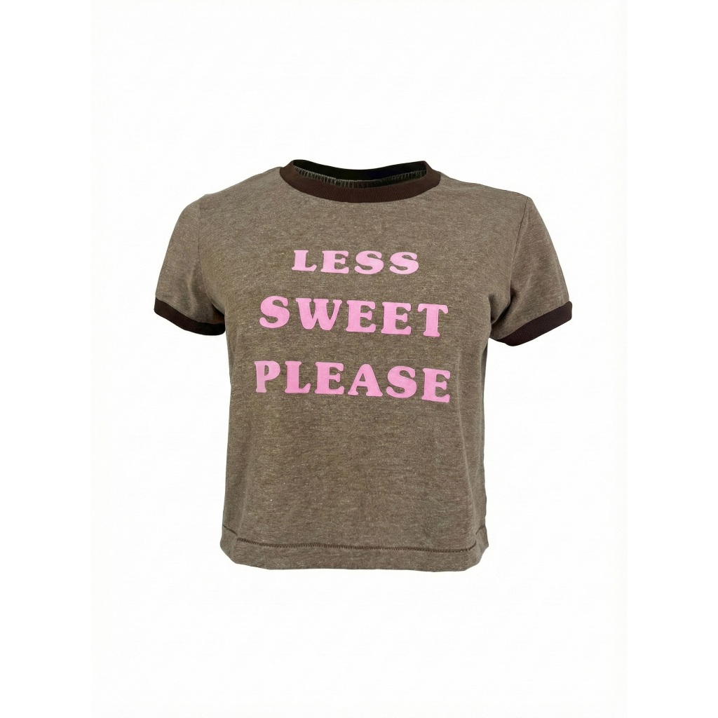 Hybrid T-shirt Women ไฮบริดเสื้อยืดผู้หญิงแขนสั้น ทรงครอป สีน้ำตาล (ฺBrown) WTS-1079BR เสื้อสตรีท เส