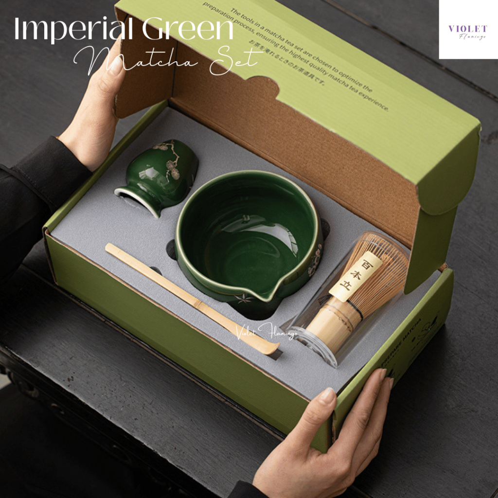 Violet Flamingo - Imperial Green Matcha Set ชุดชงชาเขียวญี่ปุ่นสีเขียวหยก เซรามิคเกรดพรีเมี่ยม ลายดอกไม้ พร้อมกล่อง - รูปที่ 3