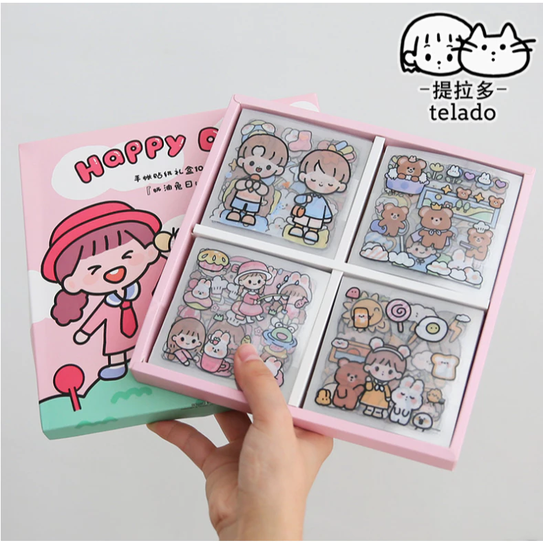 พร้อมส่ง สติ๊กเกอร์รูปตัวการ์ตูนน่ารัก 100 แผ่นสําหรับตกแต่งไดอารี่ แบบใส สติ๊กเกอร์ไดคัท ลายน่ารัก ๆ