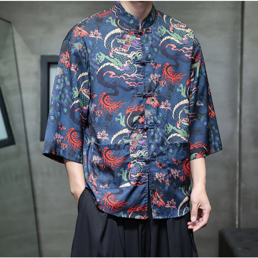 MTS014เสื้อจีนผู้ชายแขนสั้นพร้อมส่งในไทย เสื้อผู้ชายราคาถูก เสื้อใส่เที่ยว อาเซียน เสื้อตรุษจีน - รูปที่ 6