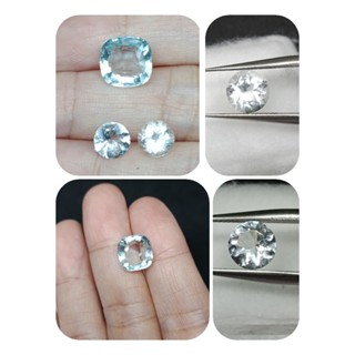 อความารีนดิบสีฟ้าอ่อนทรงคุชชั่น3.75ctและทรงกลม1.11ct