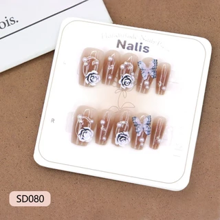 SD 10 ชิ้น 3D เล็บปลอมเล็บยาวเล็บสีทึบ Rhinestone Frosted เล็บปลอม,ถอดเล็บที่ถอดออกได้ สไตล์การ์ตูนน่ารัก มีขนาด XS/S/M