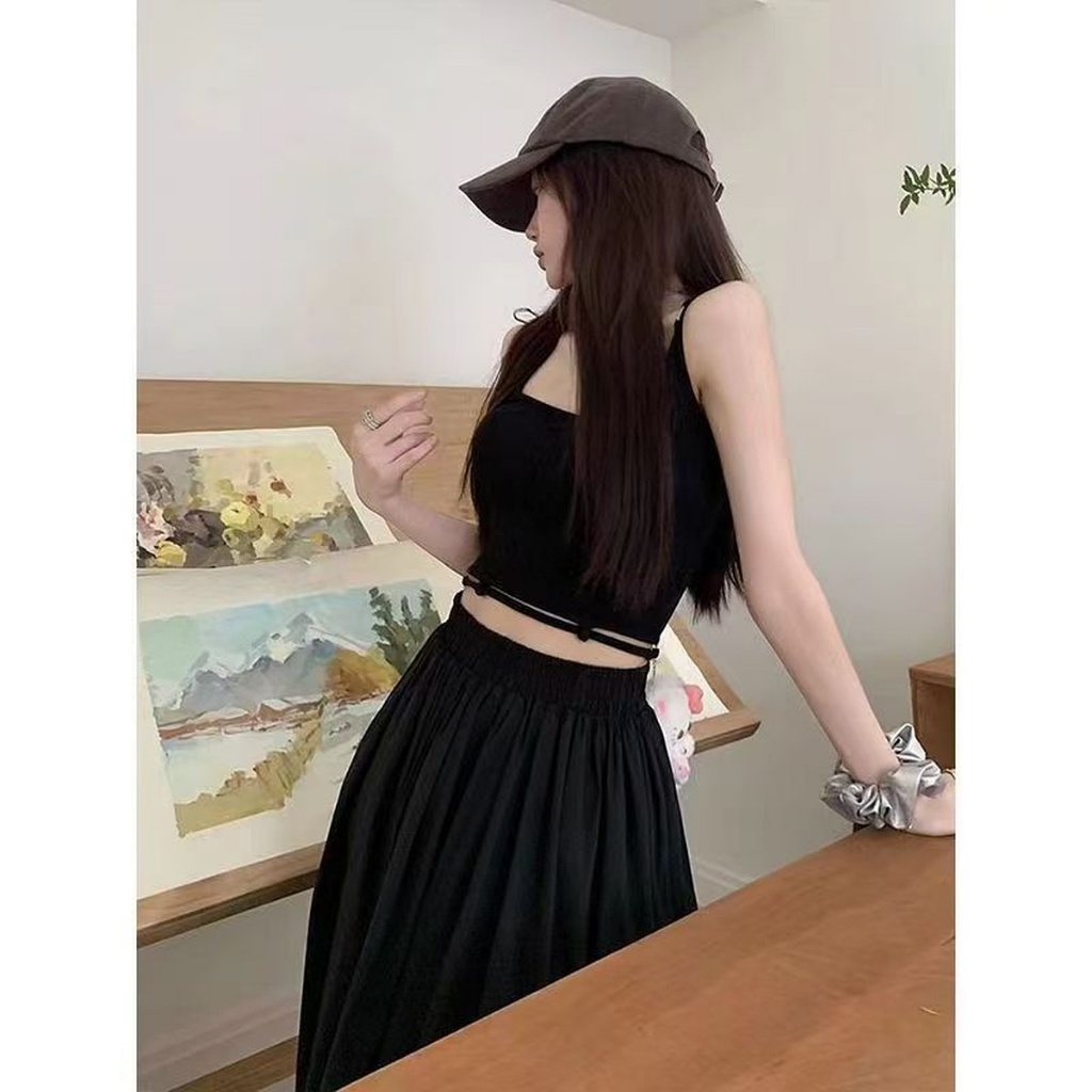 สีดำ ยาวพิเศษ กระโปรง กระโปรงทรงเอ เอวสูง หลวม ความทิ้งตัว การทำตัวให้ผอม ย้อนยุค บุคลิกภาพ - รูปที่ 6