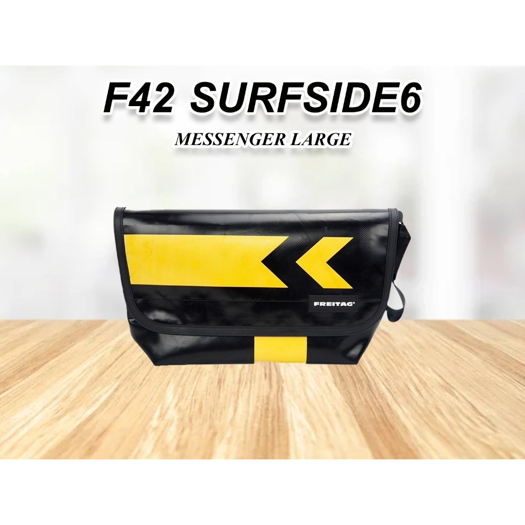 กระเป๋า FREITAG รุ่น F42 SURFSIDE6 (ผ้าดำ-สกรีนเหลือง ลูกศร) *แรร์ไอเทม* มือ1