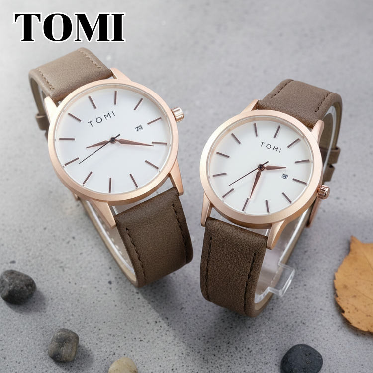 TOMI นาฬิกาข้อมือสายหนัง ชาย-หญิง คู่รัก พร้อมกล่อง