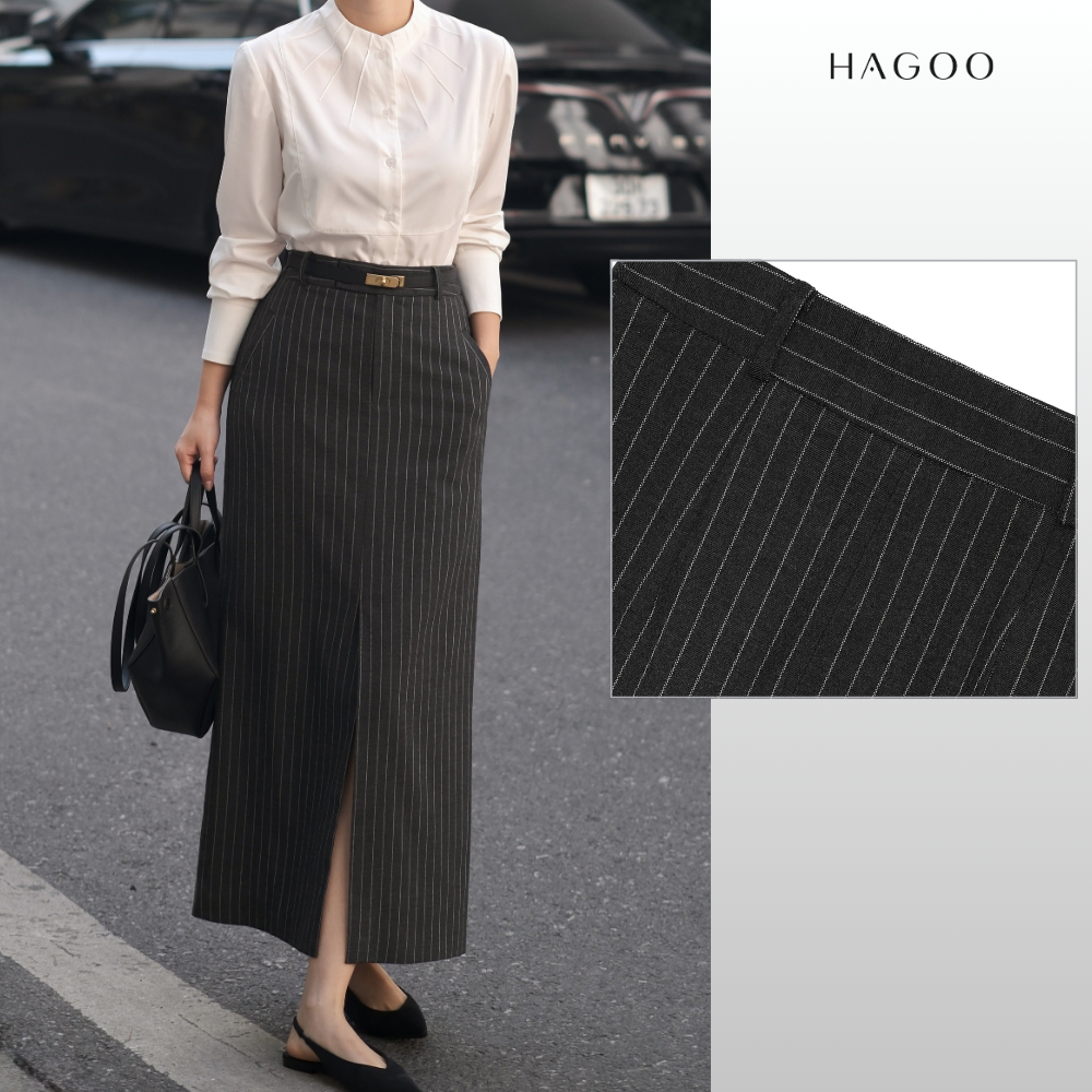 HAGOO กระโปรงทรงตรงยาว ดีไซน์เรียบ ลุคสุภาพทำงาน [CV80571]