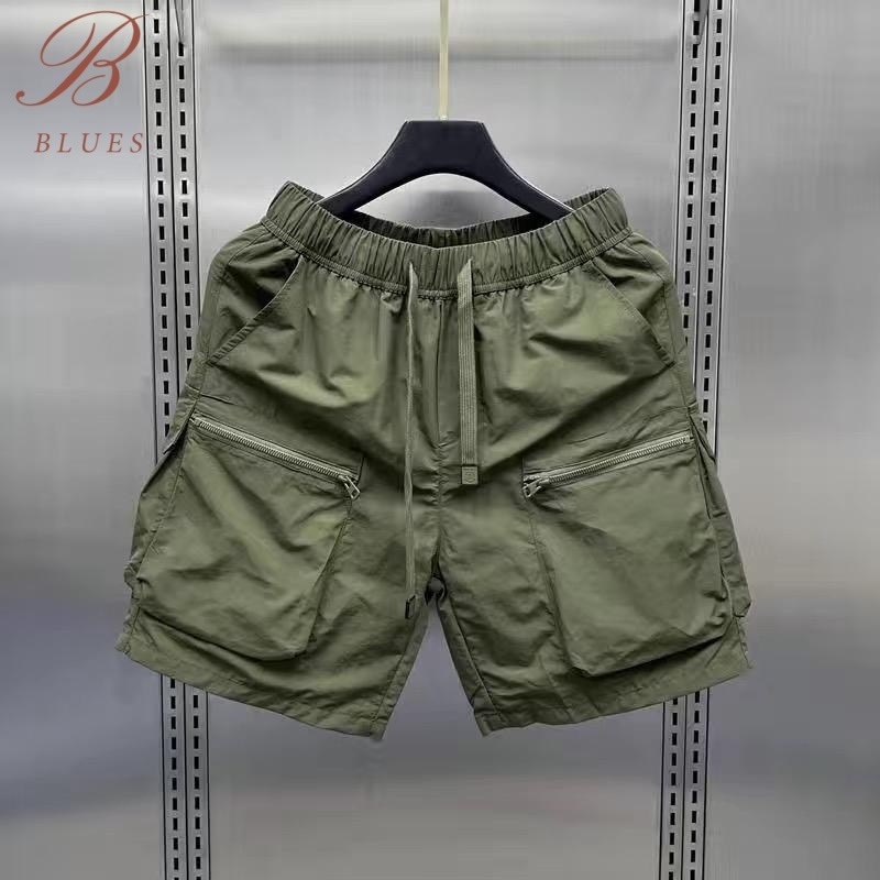 B BLUES กางเกงขาสั้นคาร์โก้หลายกระเป๋าลำลองทรงหลวมแฟชั่นฤดูร้อน กางเกงคาร์โก้ผู้ชายขาสั้น