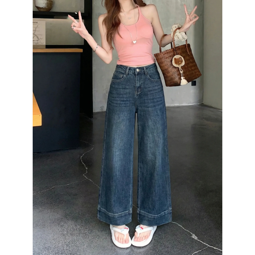 💙Rosy🤍กางเกงยีนส์เอวสูง กางเกงกระบอก ขากว้าง ขาสั้น9ส่วน สไตล์ลำลอง เเมชท์ง่าย - รูปที่ 6