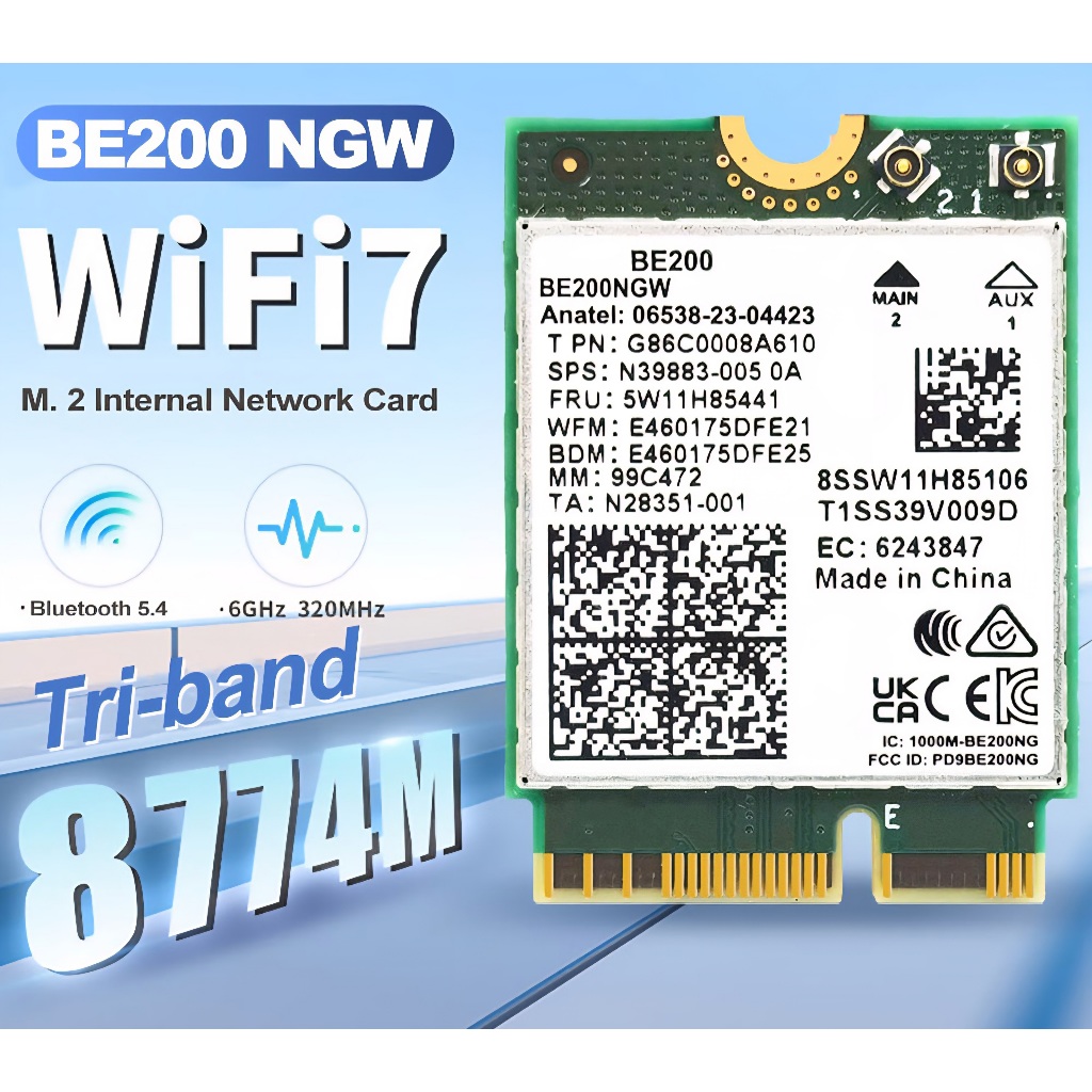 Adapter (การ์ดเครือข่ายไร้สาย) BE200 Intel Wireless Bluetooth 5.4 2.4G 5G 6G 802.11be WiFi 7 M.2