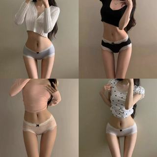 🎀พร้อมส่ง🎀กางเกงชั้นในผู้หญิงจากผ้าไหมน้ําแข็ง โบว์ ลูกไม้ เรียบง่ายลายจุด สวมใส่สบายและระบายอากาศดี#122