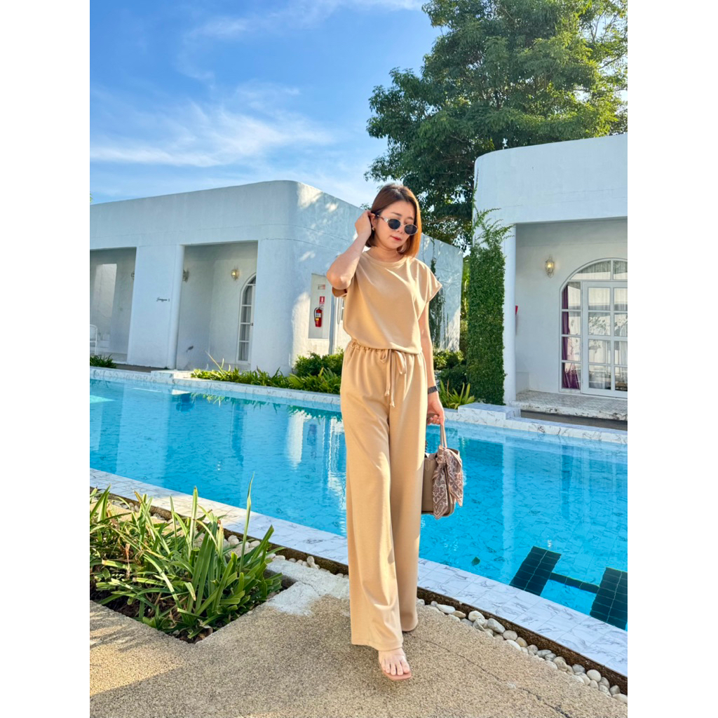 basic set(A064)ชุดเซทเสื้อแขนเกยกางเกงขายาว