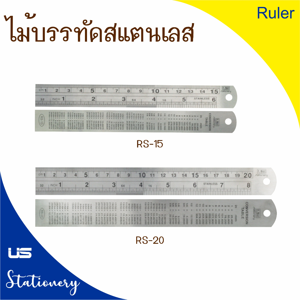 ไม้บรรทัด สแตนเลส ขนาด 15 ซม. และ 20 ซม. สเกลชัดเจน สำหรับใช้งานทั่วไป