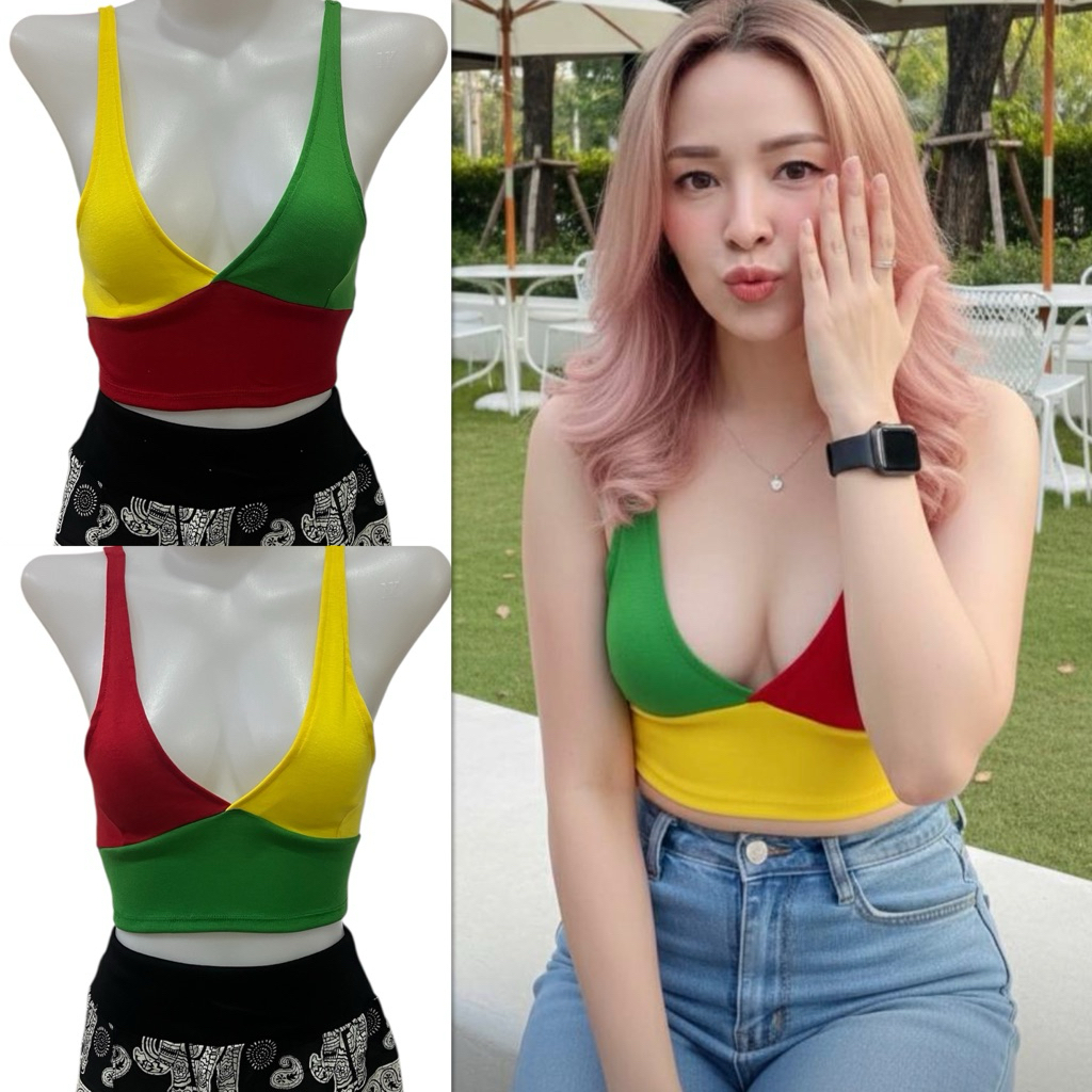 Reggae style เสื้อครอปทรงเอวลอยเขียว💚เหลือง💛แดง❤️